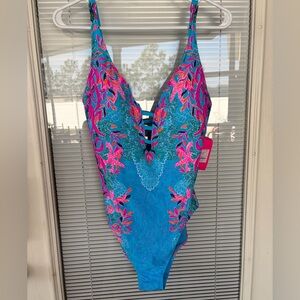 NWT ~ Lilly Pulitzer Jaspen Blue and Pink One Piece, Size 10